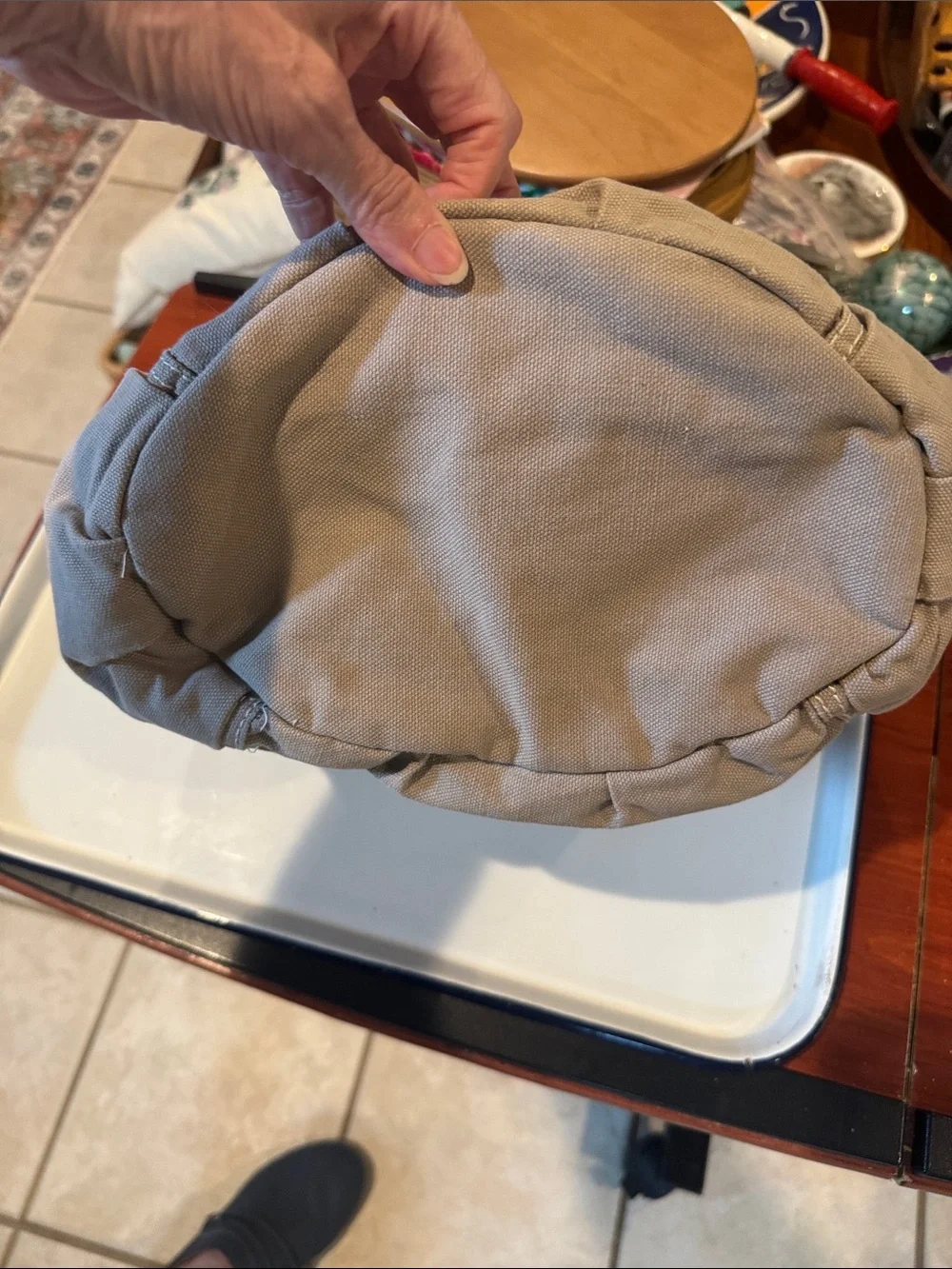 thirty-one Bag Canvas Tan with Floral Trim Pockets